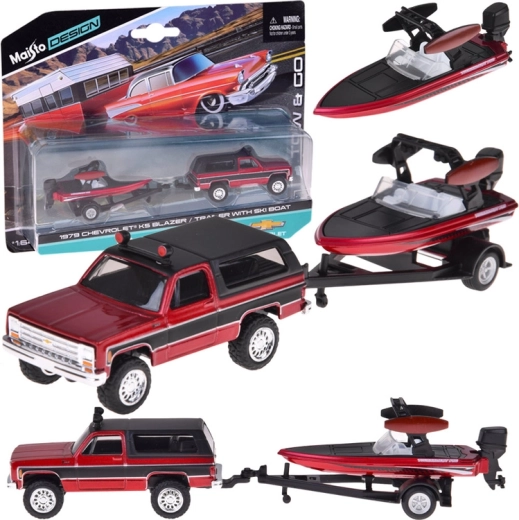Maisto metallmudel 1:64 – CHEVROLET K5 BLAZER koos haagise ja mootorpaadiga