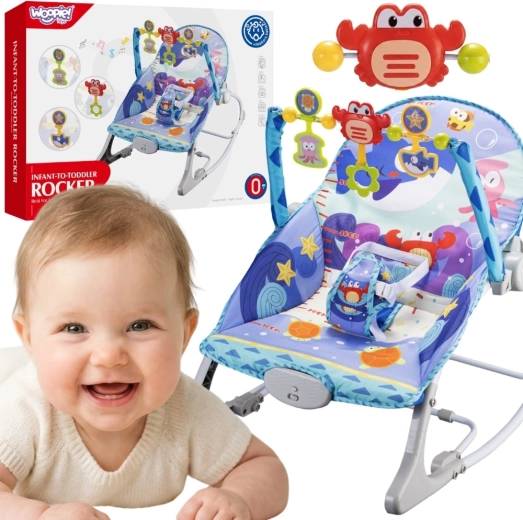 Woopie Baby kiikuv lamamistool ja vibratsiooniga bouncer 2in1 krabi