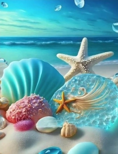 Diamond painting starfish and shells 30 × 40 cm