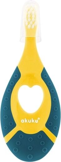 Akuku first toothbrush with silicone teether, green-yellow
