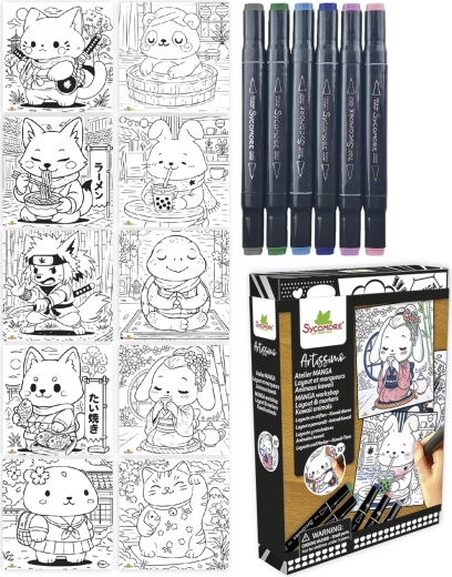 Artissimo manga creative set kawaii animals with 5 alcohol markers