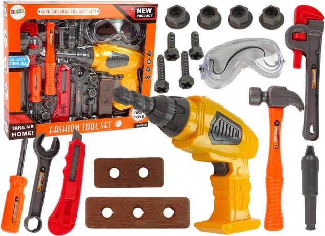 Tool Set for Young DIY Enthusiasts with Battery-Operated Drill