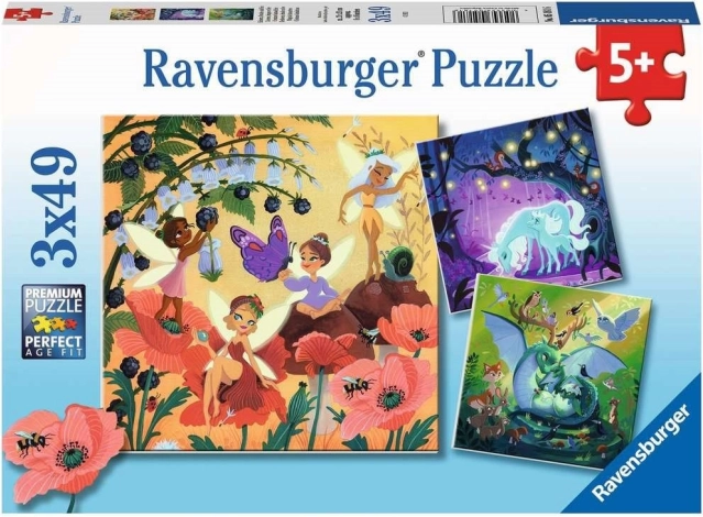 Ravensburger pusle haldjad, draakon ja ükssarvik – 3×49 tükki