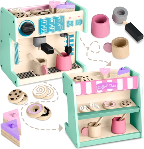 Wooden café with coffee machine Ricokids 2-in-1, mint