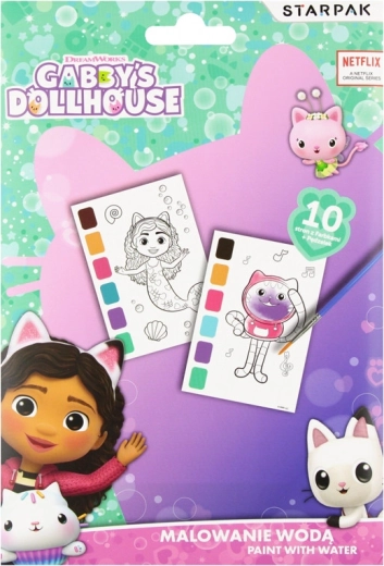 Watercolor painting with a Gabby's Dollhouse theme