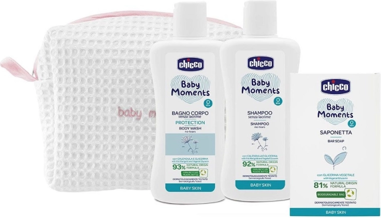 Chicco Baby Moments blue zip cosmetic pouch – set