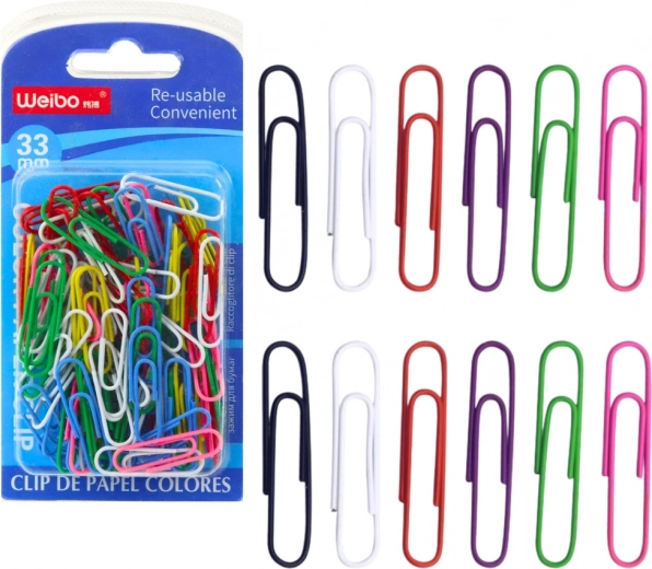 Set of Colored Paper Clips 33 mm 90 pcs