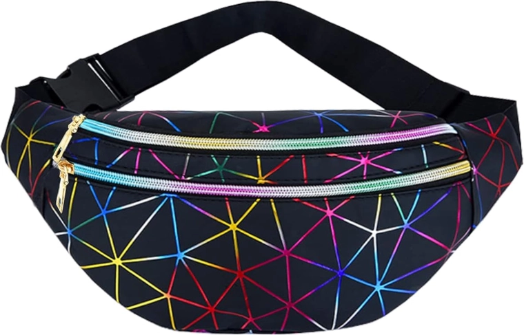 Unisex vöökott holograafilise geomeetrilise mustriga, 3 taskut, reguleeritav rihm