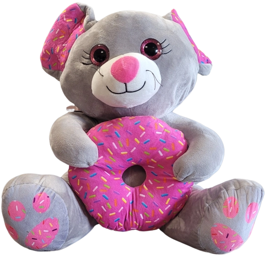 Pehme hall hiir roosa donutiga 45 cm