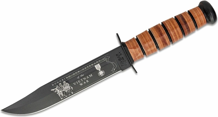 Ka-Bar U.S. Army Vietnami mälestusvõitlusnuga 17,8 cm, must, nahkkäepide, nahast vutlar
