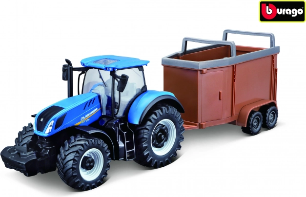 Bburago Farmland traktor New Holland T7.315 HD loomade haagisega 10 cm