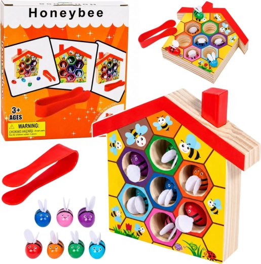 Puidust Montessori mesitaru mesilaste ja pintsettidega (7 tk)