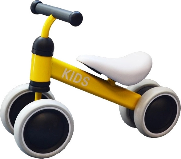 Laste jooksuratas KIDS – metallist, 4 ratast, kollane