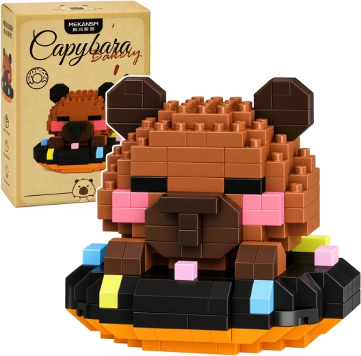 Mini construction building set: brown capybara on a donut (306 pieces)