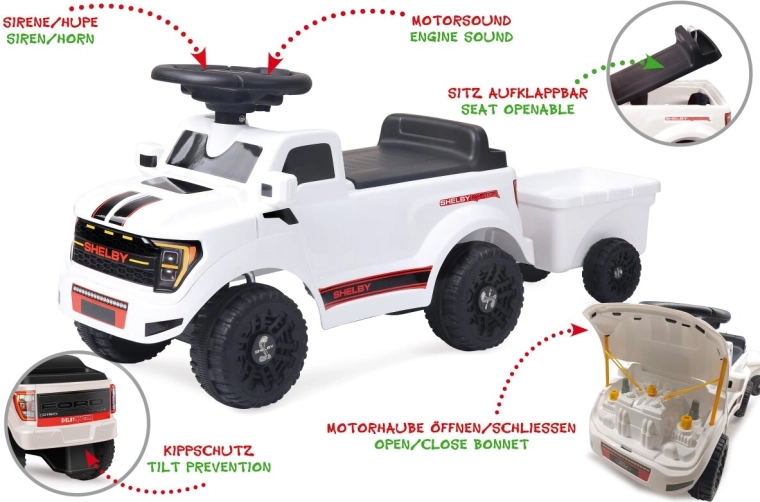 Laste lükatav auto JAMARA Shelby Ford F-150 Raptor koos haagisega, valge