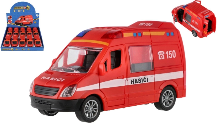 Plastic fire truck 12 cm with friction motor – set of 10 in box
