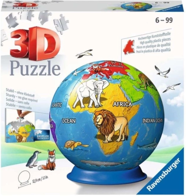 Ravensburger 3D Puzzle Kids’ Globe, 72 Pieces