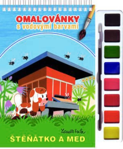 Akim coloring book with watercolor paints and brush – Puppy and honey