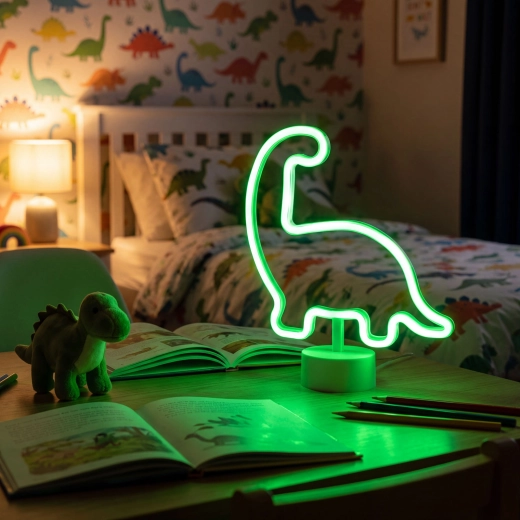 Neoon-LED-lamp roheline dinosaurus