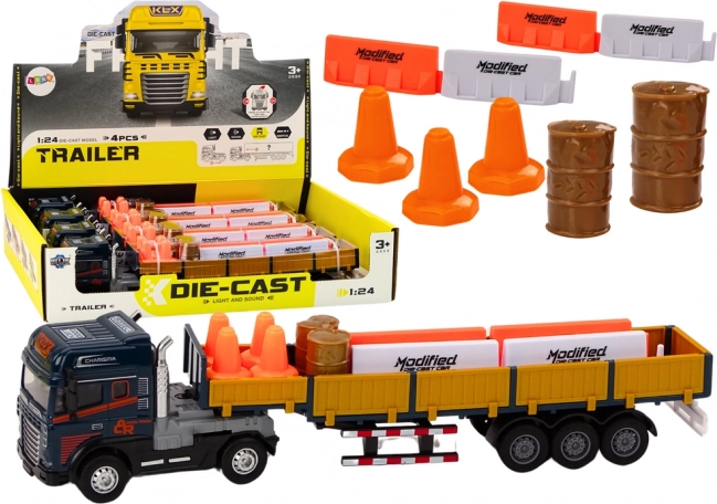 Blue 1:24 Truck Set with Trailer, Lights and Sounds