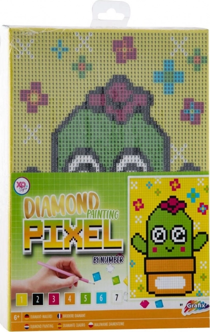 Diamantmaalimine raamiga Grafix Pixel kaktus 15 × 20 cm
