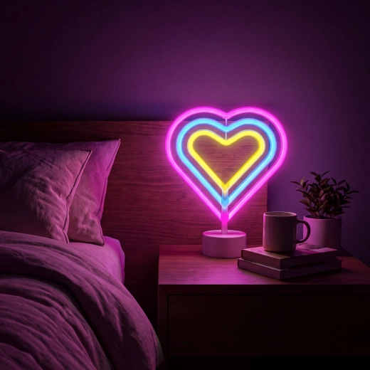 Värviline südamekujuline neoontuledega LED-lamp