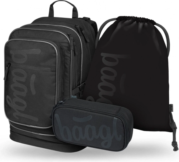 School Set BAAGL: Backpack, Pencil Case and Bag Cubic Uni Black