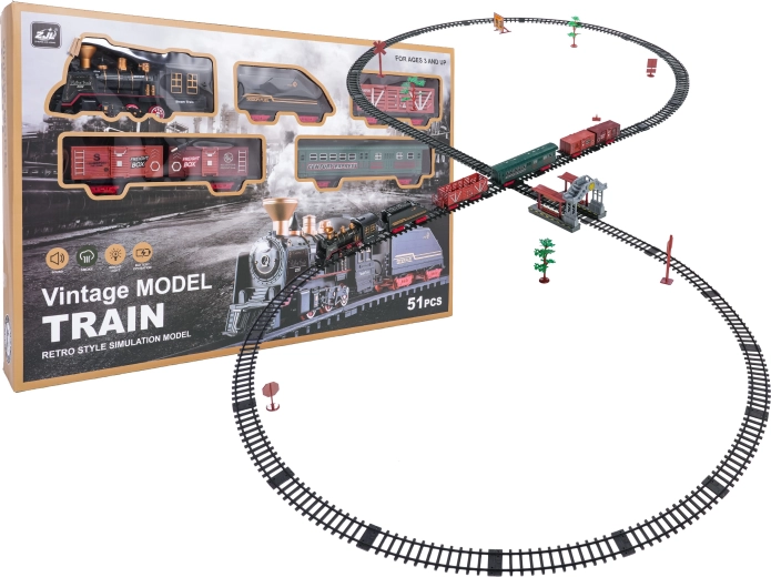 retro train with smoke, lights and sounds