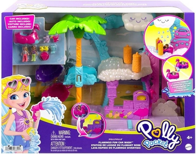 Polly Pocket Flamingo autopesula – mängukomplekt värvi muutva autoga