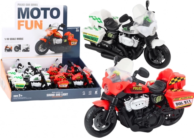 Police Motorcycle 1:10 Lights Sounds White Red