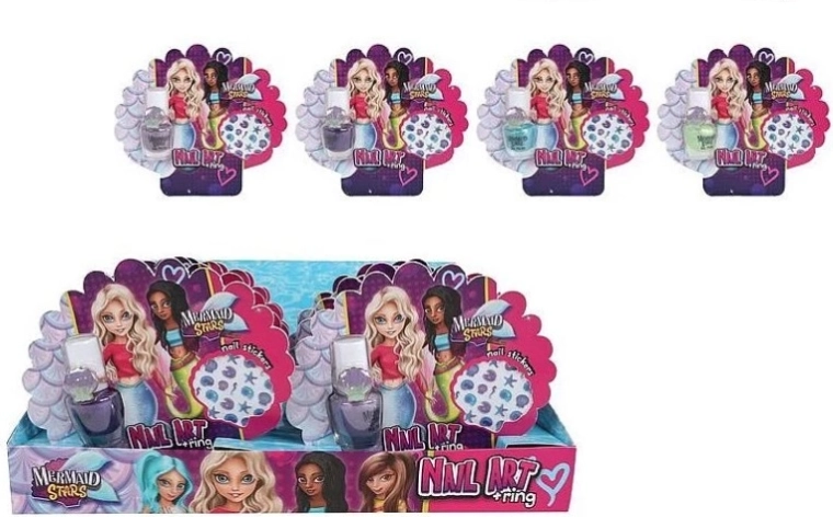 Mermaid Stars laste küünte kaunistamise komplekt 4×5 ml (lakid, kleepsud ja sõrmused)