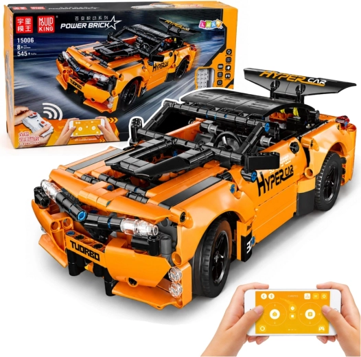 Konstruktsiooniklotsidest kaugjuhtimisega RC sportauto, oranž (545 osa)