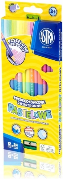 Kolmnurksed kahepoolsed pastellpliiatsid pastelse värvides 12 tk (24 värvi) ASTRA