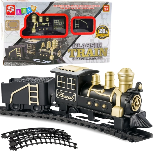 Classic train set with locomotive, freight car and tracks 53 × 48.5 cm