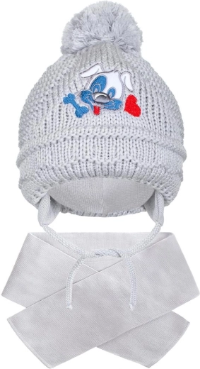 Winter children's hat with scarf New Baby puppy grey (3–4 years)