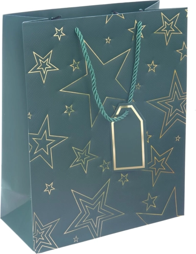 Roheline tähe motiiviga kinkepaberkott 26 × 12 × 32 cm