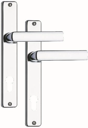 Door handle with backplate 90 mm for cylinder, satin chrome/stainless