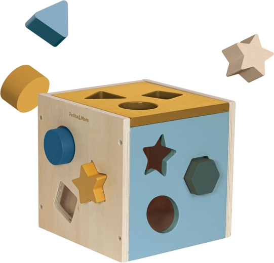Petite&Mars wooden sorting cube Gravity Wood of Mars Cosmic Blue