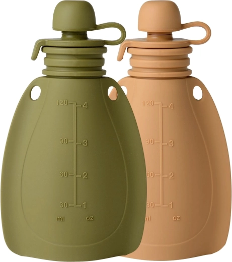 Mininor silicone refillable snack pouch 120 ml (2 pcs) moss green/roe deer