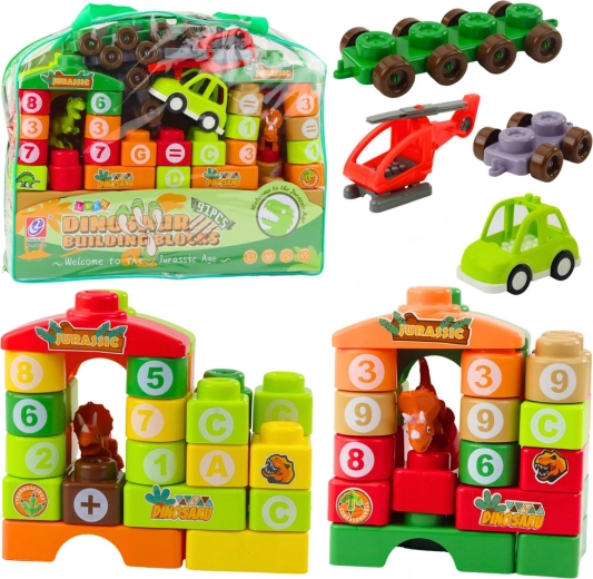 Building set for children dinosaurs with letters and numbers in a bag 91 pieces