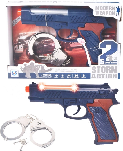 Police toy gun and handcuffs with sound