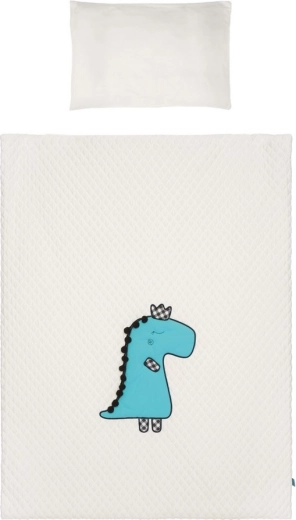 3-osaline laste voodipesukomplekt võrevoodile BELISIMA Dino 3D, koore‑türkiissinine 90×120