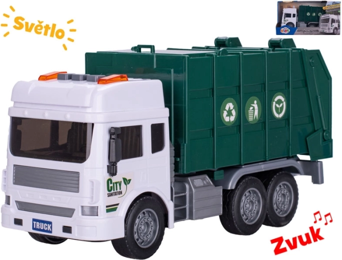 Garbage truck with light and sound, friction-powered, 28 cm