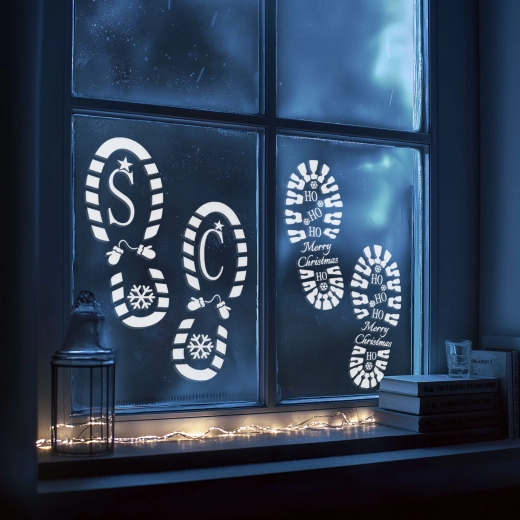 Christmas Santa Claus and Elf Footprint Stencil Set