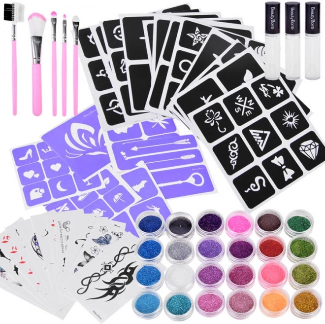 Glitter tattoos for kids – large temporary tattoo set