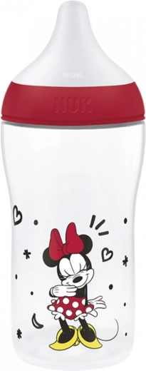 NUK Perfect Match beebipudel temperatuurikontrolliga Disney Minnie 260 ml, punane