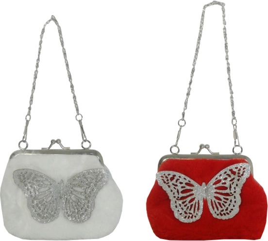Plush handbag and wallet with butterfly