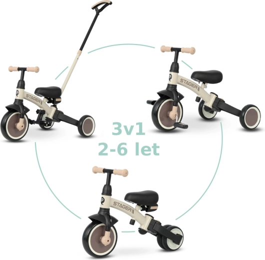 Qplay kolmerattaline Stager 3in1 pruun