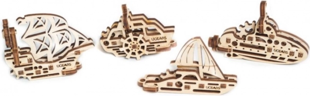 Ugears 3D Wooden Mechanical Puzzle – 4 Mechanical Vessel Keychains