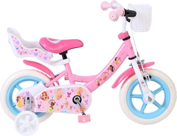 Laste jalgratas 12" Disney Princess eemaldatavate abirataste, korvi ja nukutooliga